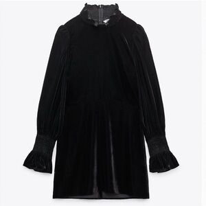Zara Black Velvet Puff Sleeve Dress (small) NWT